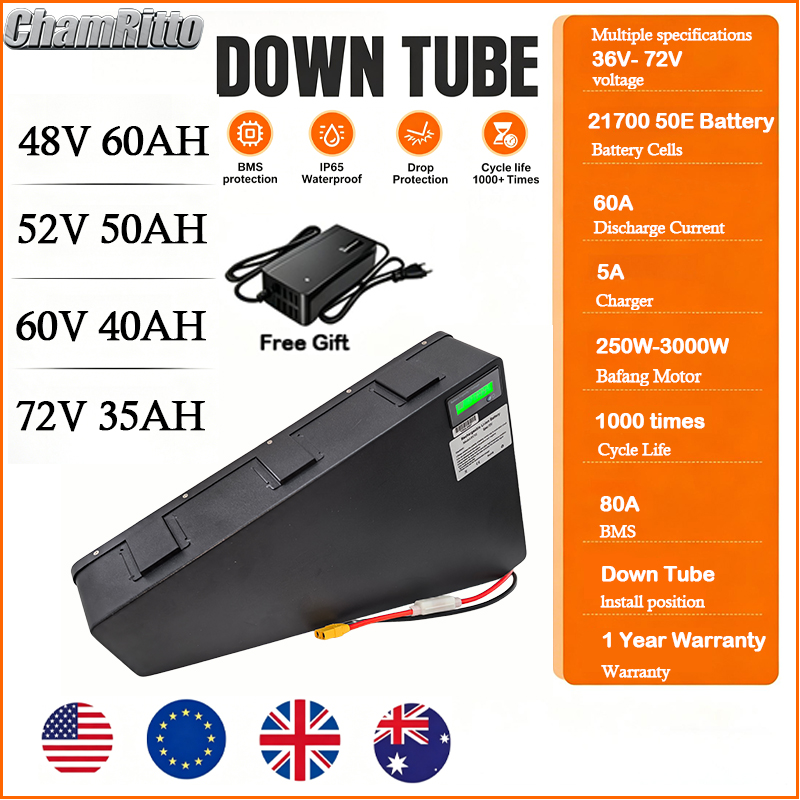 72V 50Ah 21700 Lithium Battery - Electric Bicycle 60v 72v 3000w Triangle