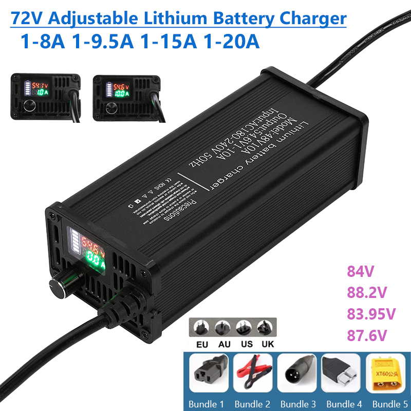 72V 15A Fast Charger - 72V Adjustable Lithium Battery Charger 1-8A