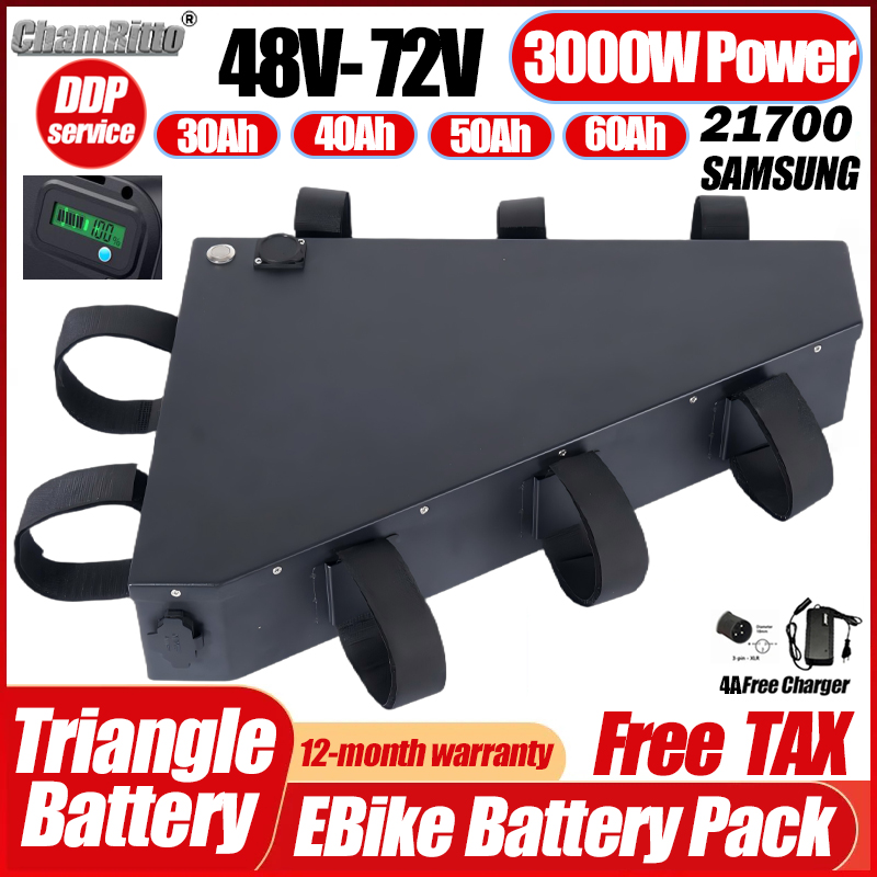 72V 50Ah 21700 Lithium Battery - Electric Bicycle 36v 48v 52v 2000w